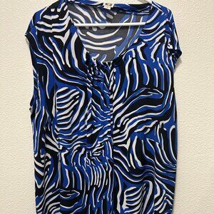 Anne Klein blue and black sleeveless top, pleated neckline, 3X